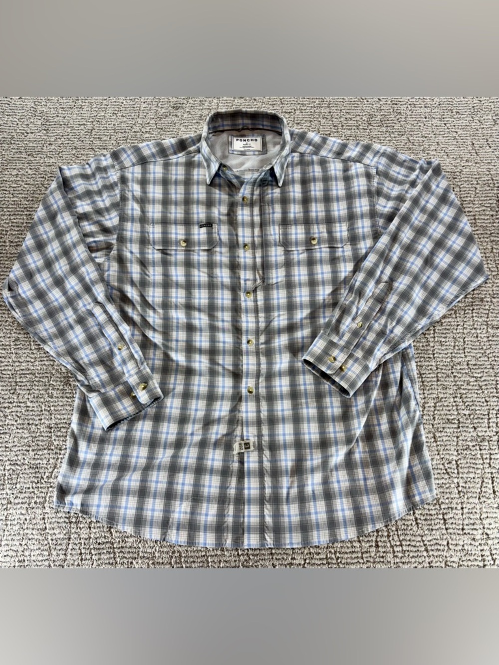 Poncho Men’s XL The Original Regular Fit Blue-Grey Plaid Button Down Shirt - Picture 7 of 13
